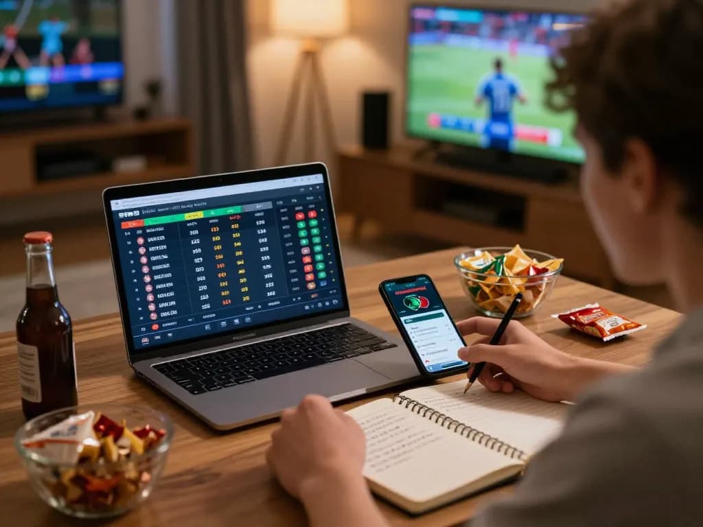 Penggemar taruhan memantau skor live SPBO sambil merayakan taruhan yang menang di rumah