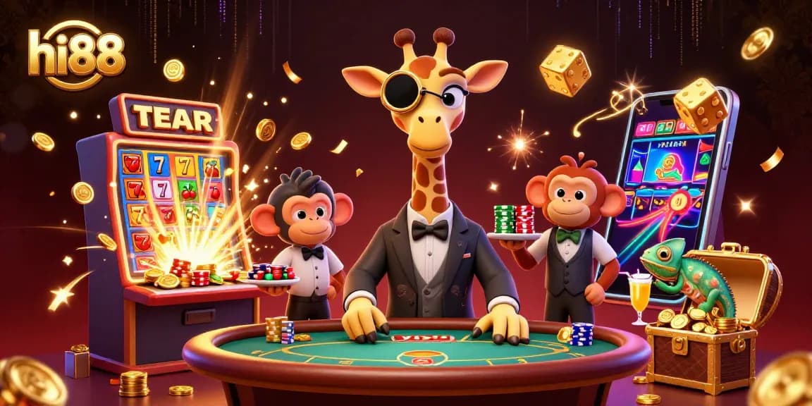 Engage in thrilling gameplay at hi88's dynamic casino environment with cartoon characters and vibrant visuals.