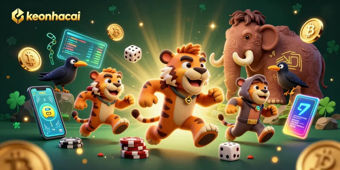 Engage in thrilling keonhacai casino adventures with a vibrant prehistoric scene filled with colorful gaming elements.
