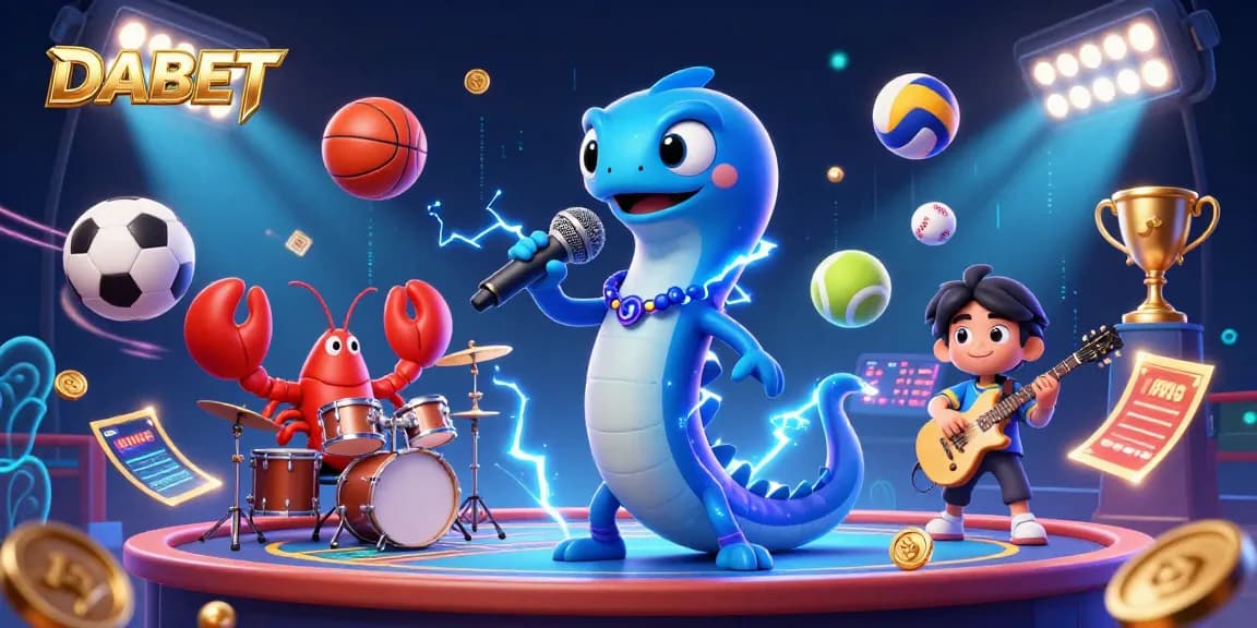 DABET offers an underwater casino experience with a DJ electric eel and band, surrounded by dynamic gaming elements.
