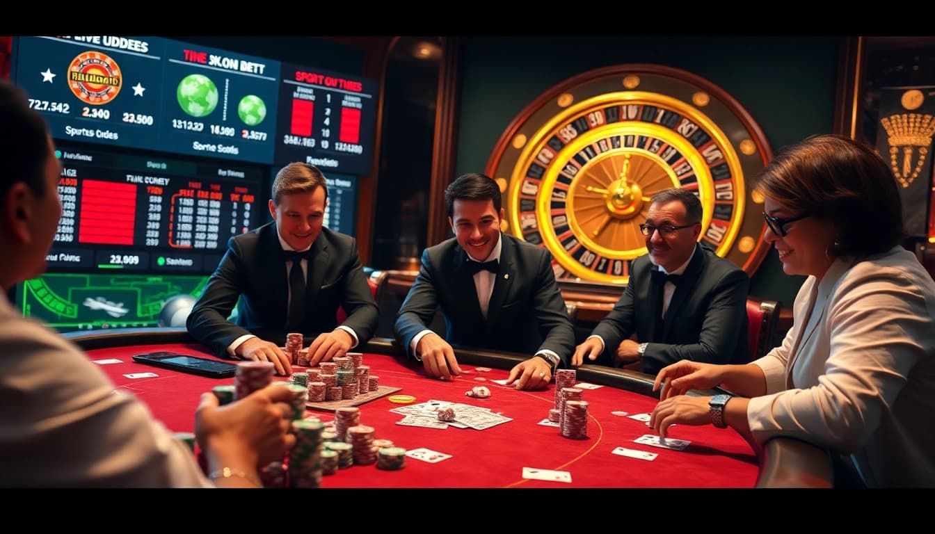 Experience thrilling poker action at keonhacai5 with players strategizing over chips and cards.