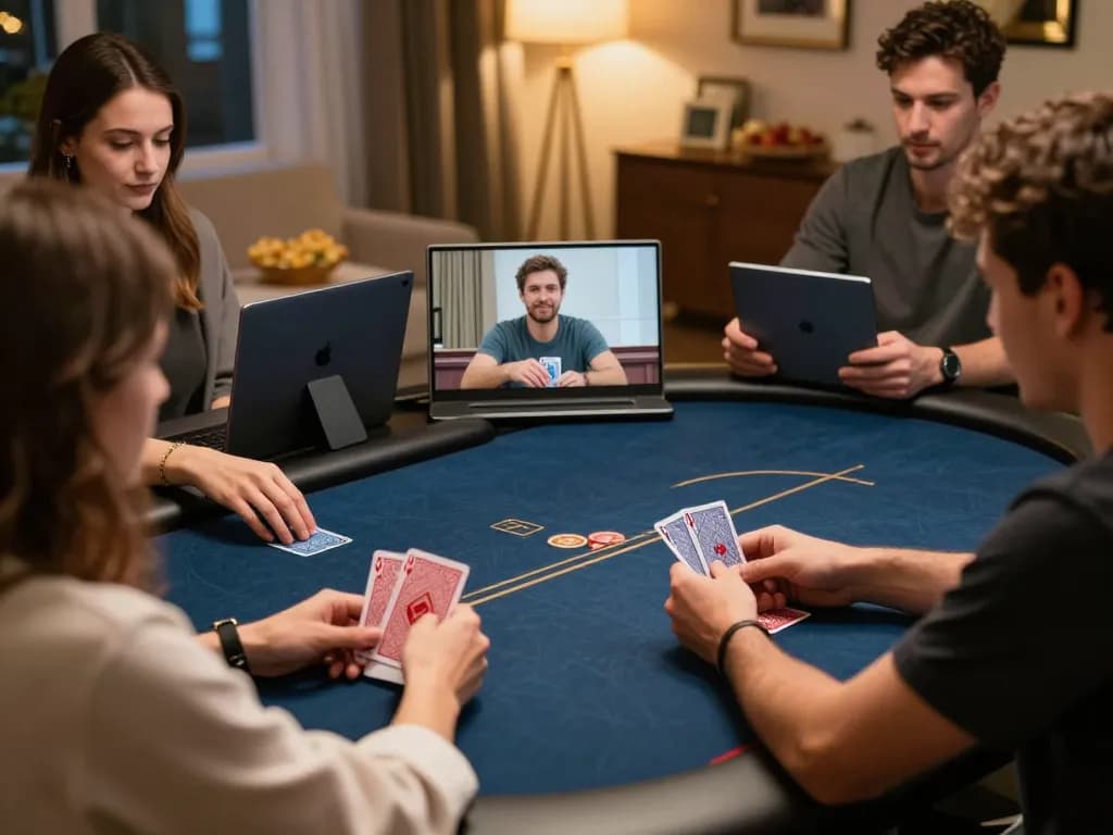 Players at https://rr888.shopping/ engaging in a thrilling online poker game while strategizing and enjoying refreshments.