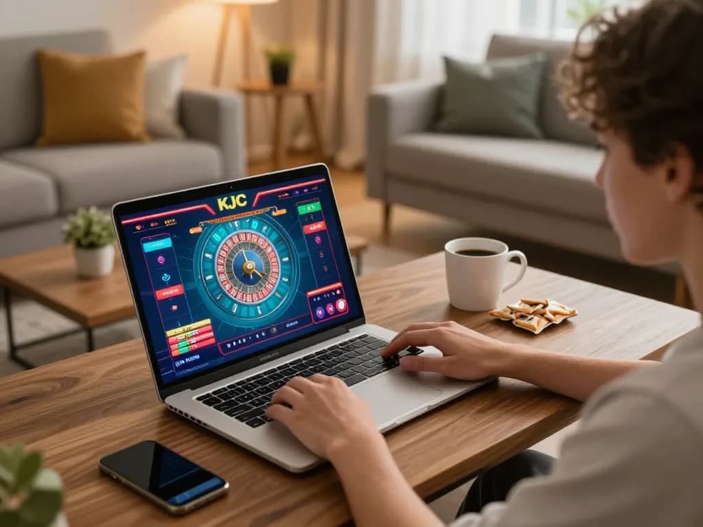 Engaging KJC online gaming scene featuring a person enjoying roulette in a cozy home setup