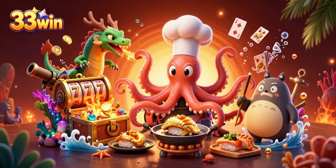 Engage with 33win’s thrilling gaming experience highlighted by vibrant characters and dynamic casino elements.