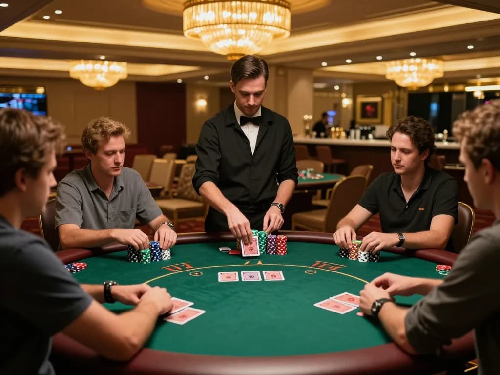 Players compete in Texas Hold'em at a vipwin poker table in a luxurious casino setting