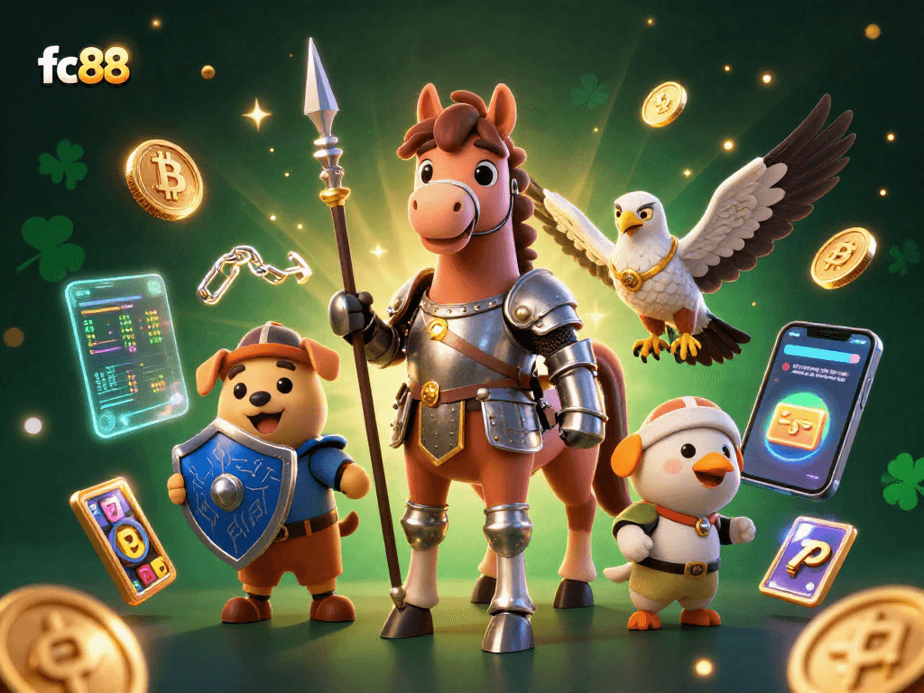 fc88 tham gia trò chơi casino với hiệp sĩ và sư tử trong nghệ thuật 3D đầy màu sắc