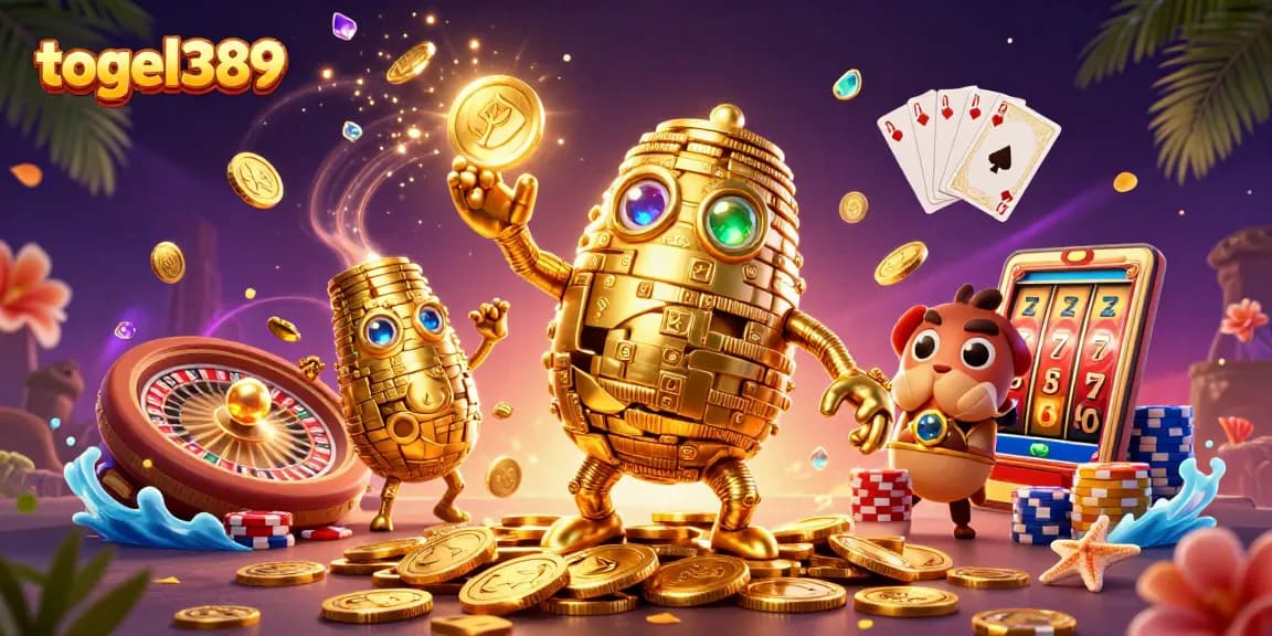 Play and win with togel389 in this vibrant and exciting casino world illustration.