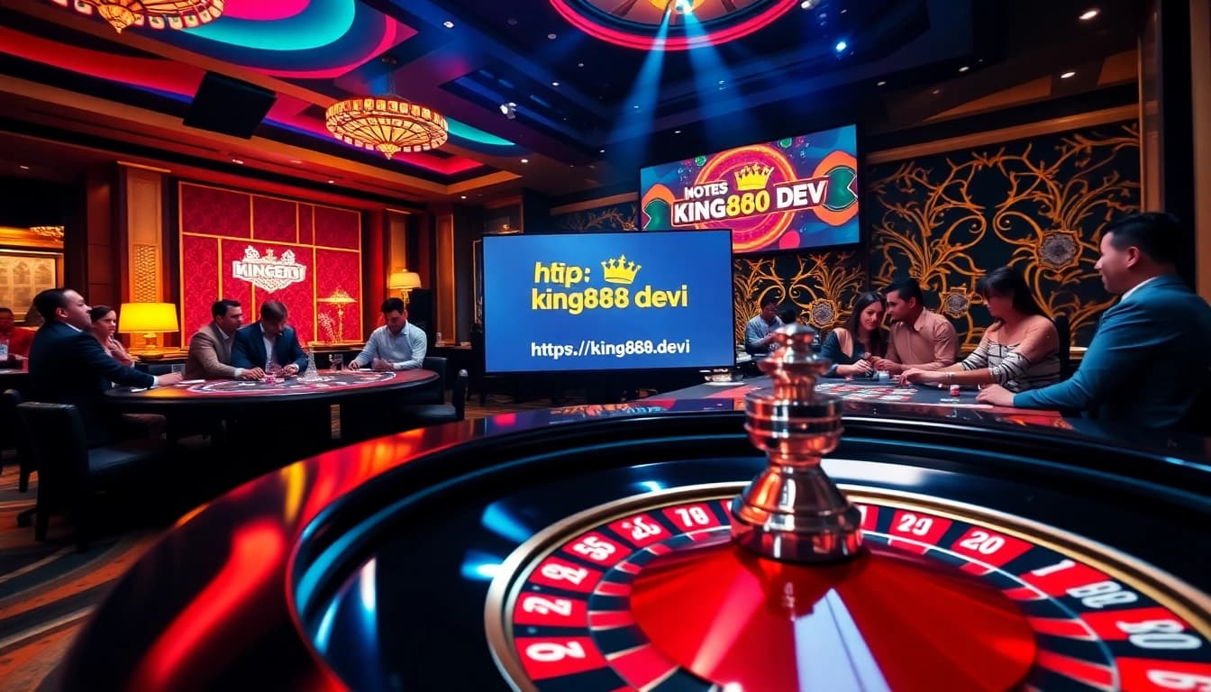 Players enjoying a thrilling casino experience at https://king888.dev/ with roulette and poker tables.