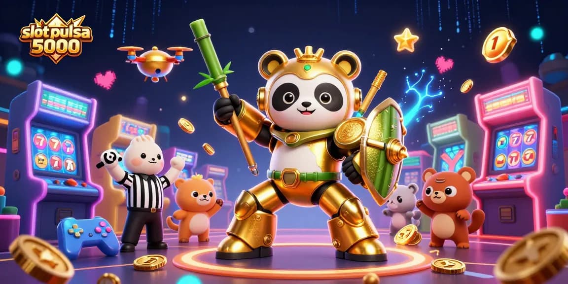 Mainkan slot pulsa 5000 di arena luar biasa dengan panda mech dan simbol jackpot yang menarik.