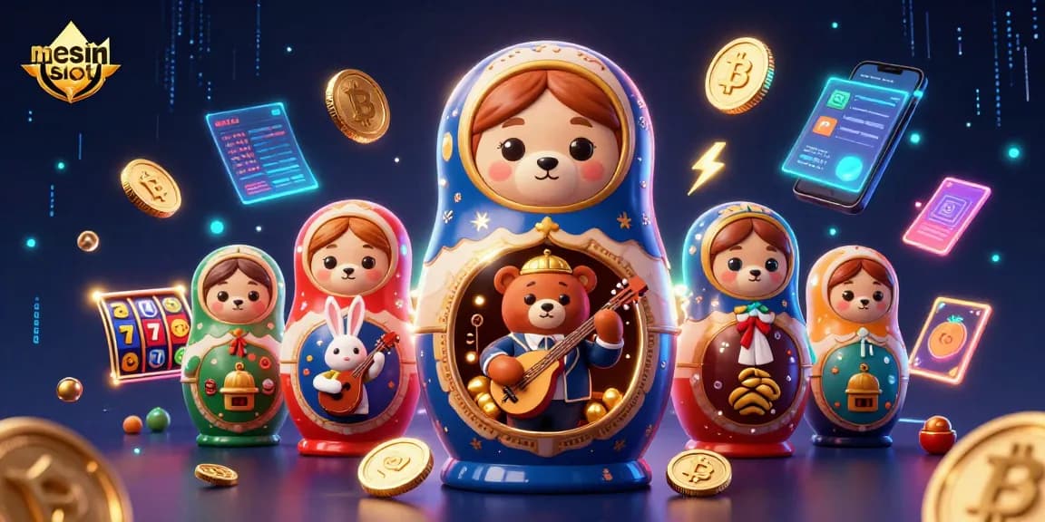 Experience thrilling mesin slot action in a vibrant 3D casino scene with playful characters.