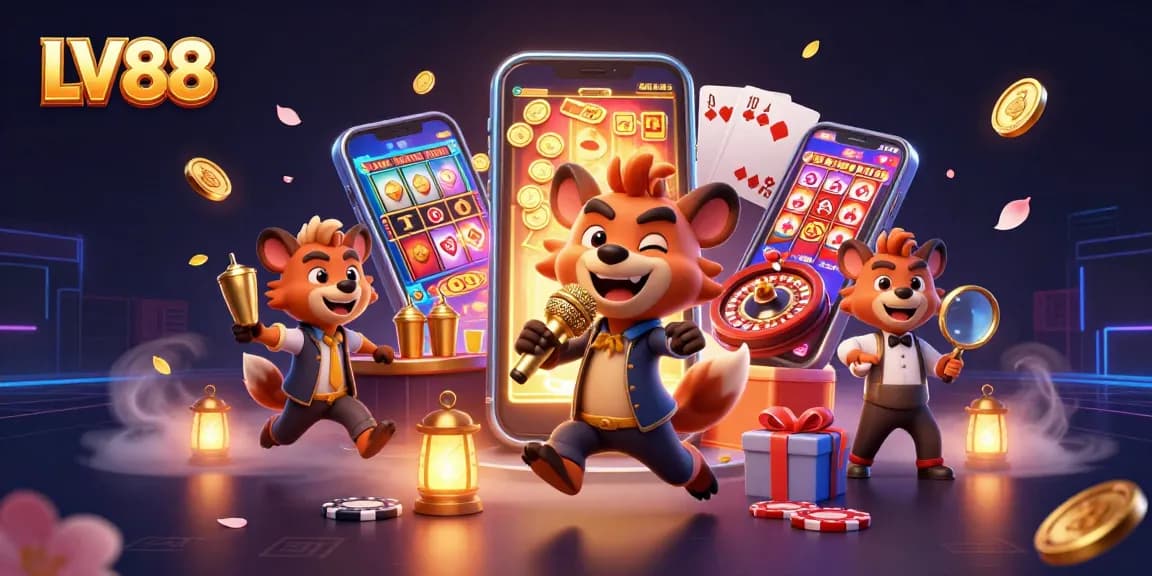 Experience the thrill of LV88 with hyenas in a vibrant casino scene, showcasing comedy, cocktails, and winning games.
