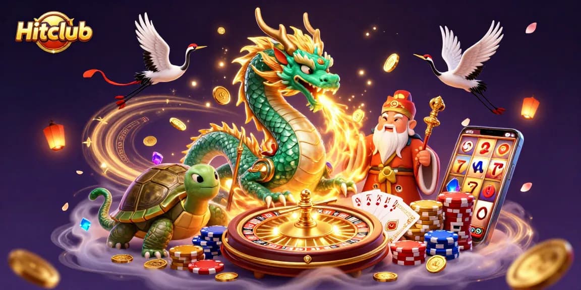 Experience the thrilling world of Hitclub with a jade dragon, lucky cranes, and dynamic casino games.