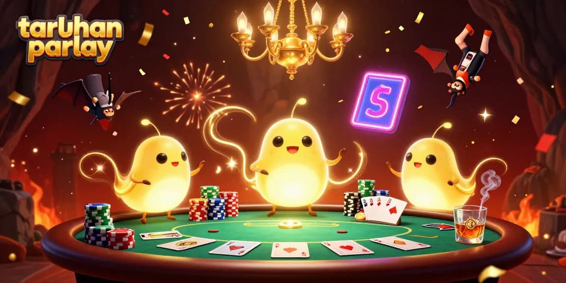 Menangkan taruhan parlay dengan suasana kasino yang dipenuhi cahaya di bawah gemerlap cahaya keong yang bersinar.