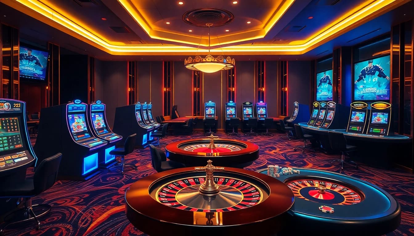 Gambling action at https://9keonhacai.com/ showcasing vibrant betting tables and luxurious casino atmosphere.