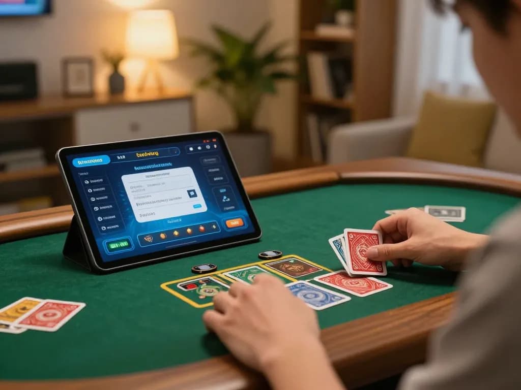 pemain telepathywear terlibat dalam permainan online yang bertanggung jawab dengan pengaturan dealer langsung di tablet dan lingkungan rumah yang nyaman