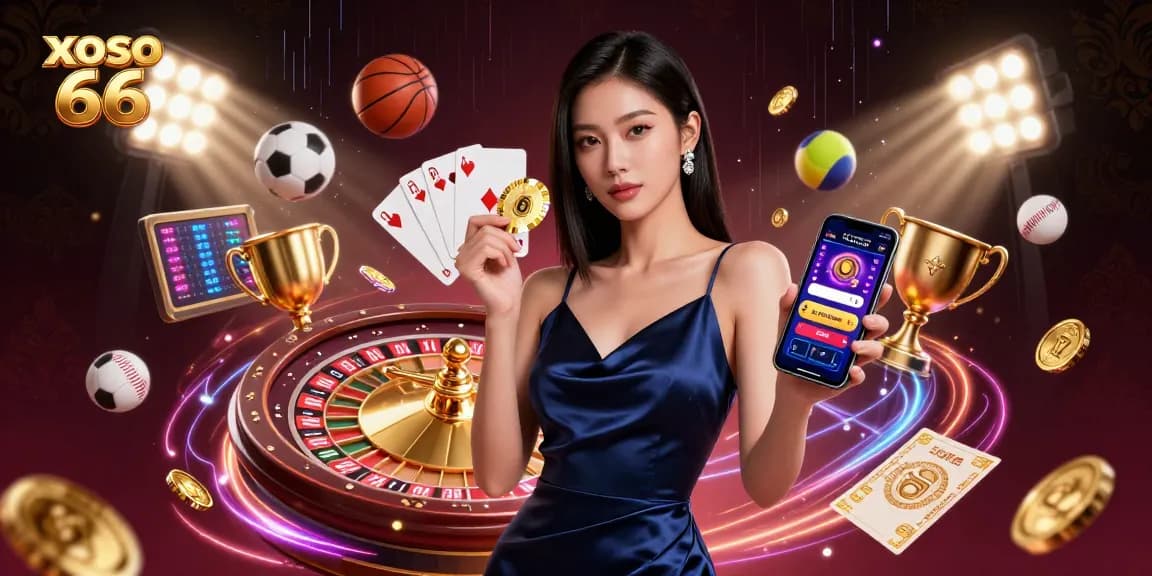 Engage with xoso 66 and experience thrilling casino gaming through a vibrant illustrated scene.