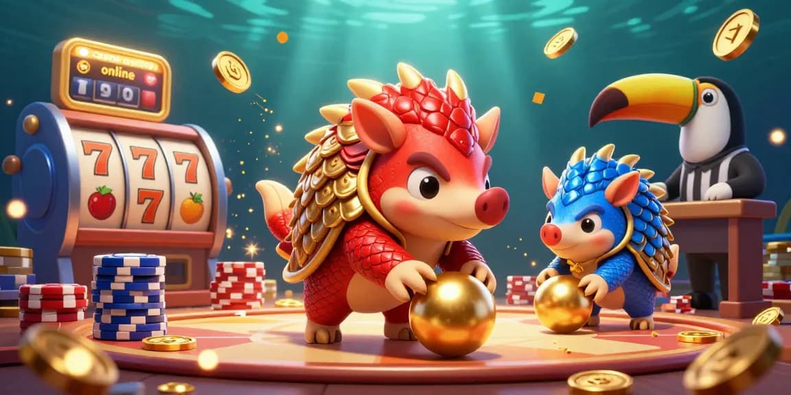 Engaging casino online scene with rival pangolins and vibrant slot elements in action.
