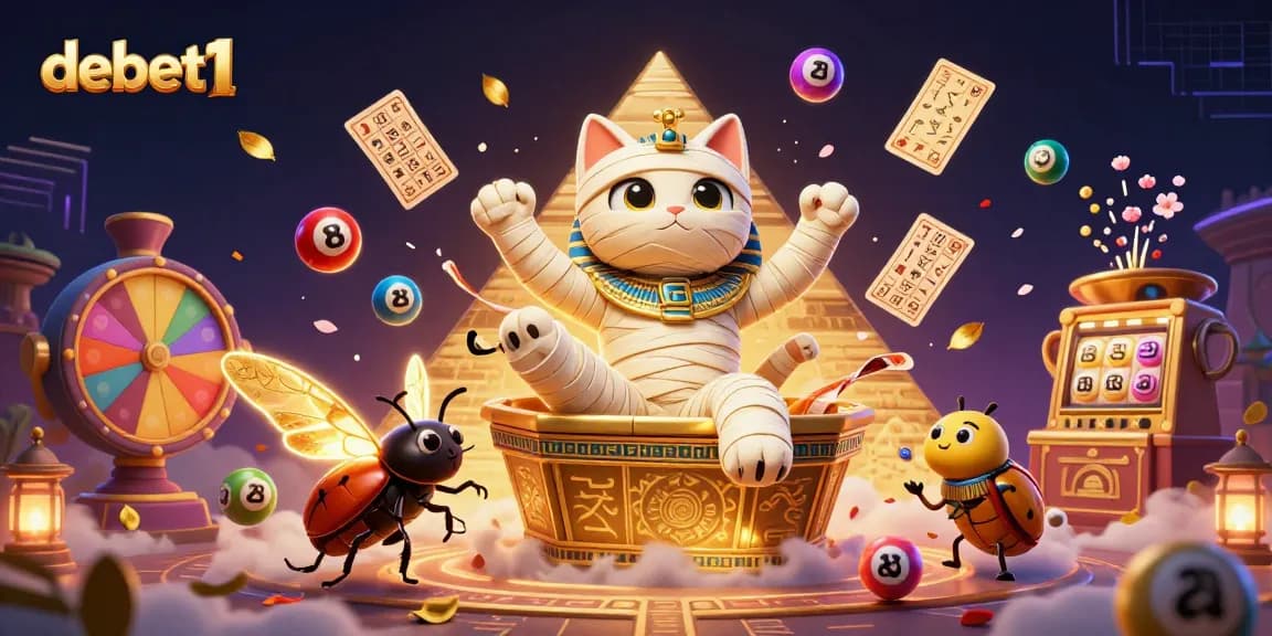 Join the fun with debet1, where a mummy cat meets lottery excitement and casino glamour!