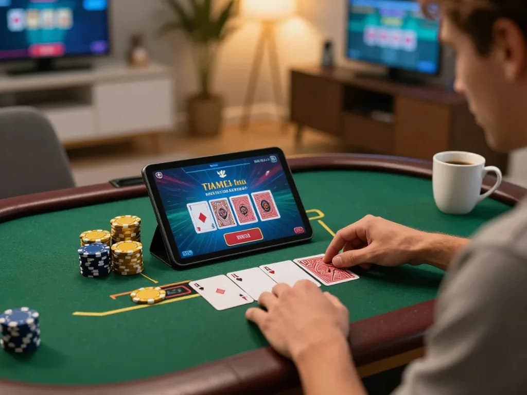 Player enjoying blackjack gameplay on a tablet while using the TO288 app for a seamless experience.
