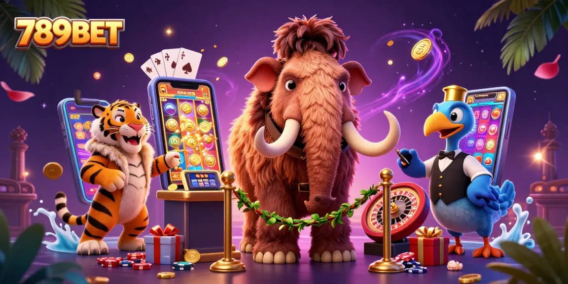 Experience exciting 789BET gaming as a saber-tooth tiger enters through the casino door.