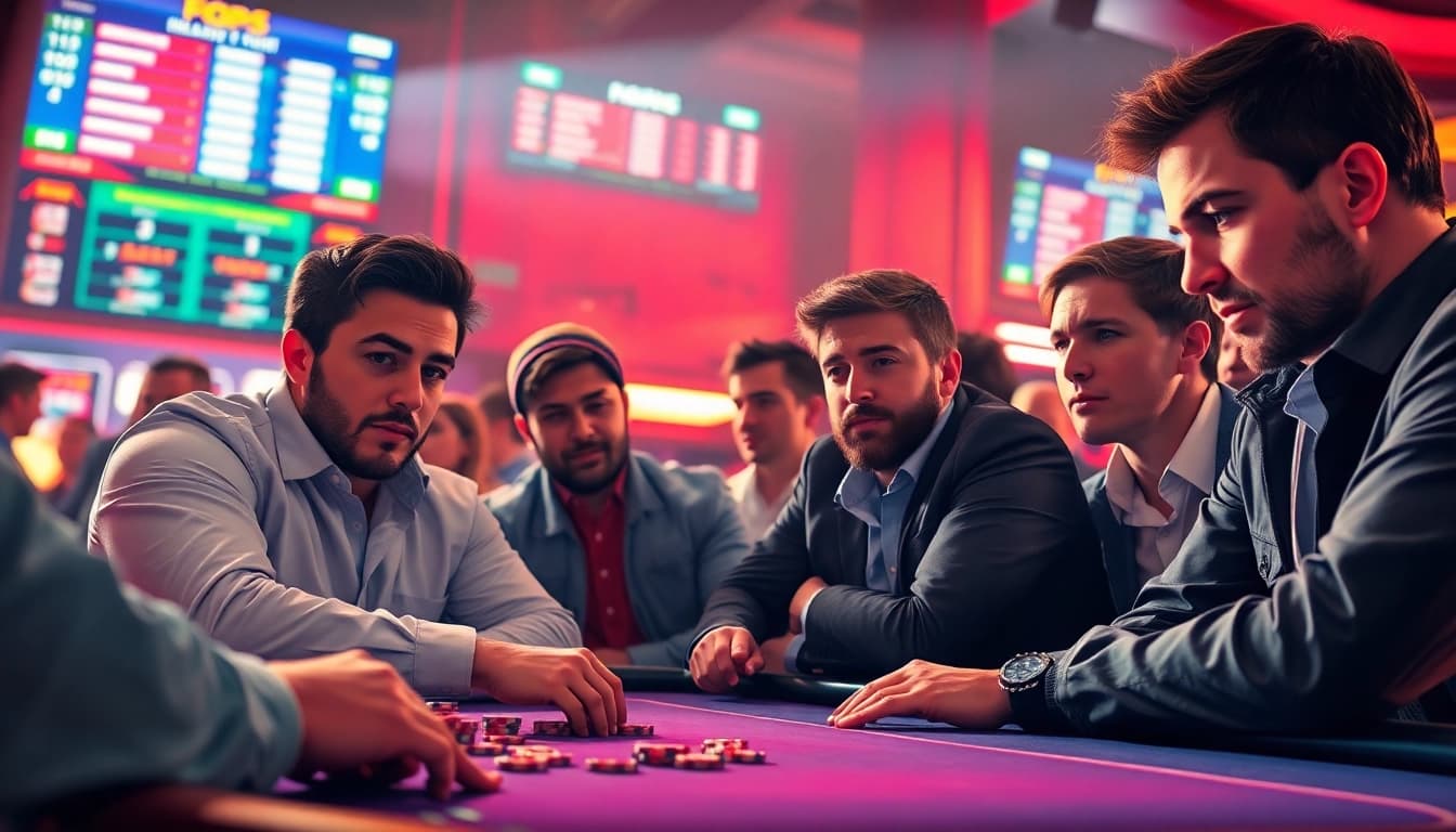 Players engage in Sportsbetting at a lively casino table, showcasing excitement and intensity.