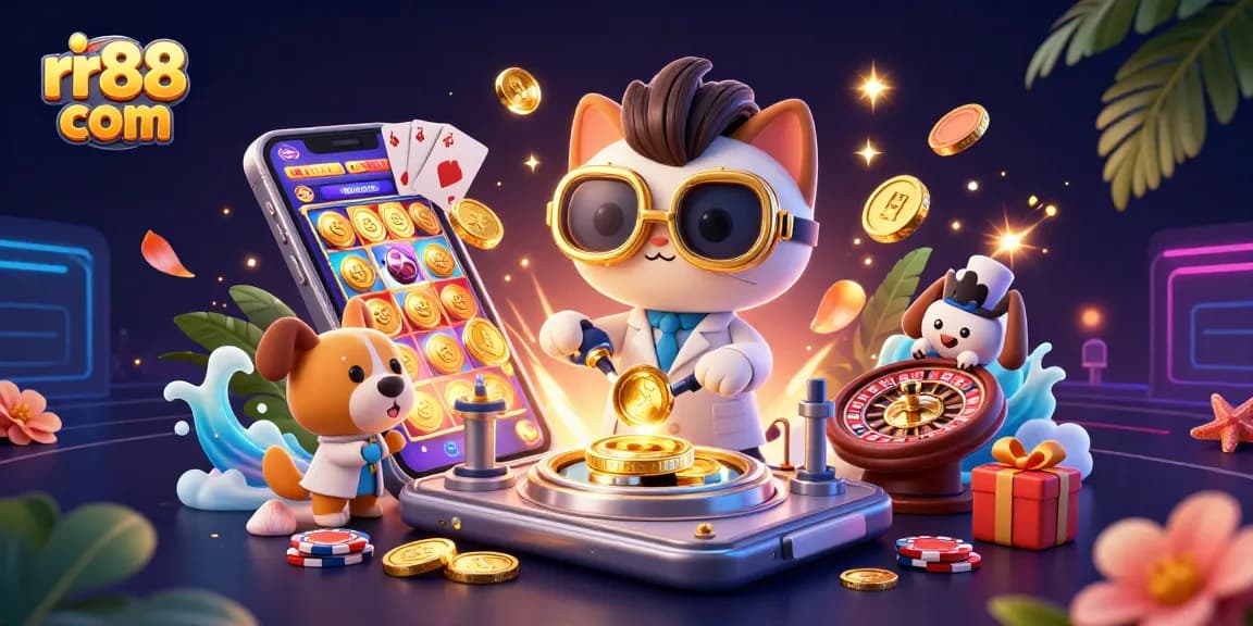 Experience thrilling gaming action with rr88 com in this vibrant 3D casino illustration.
