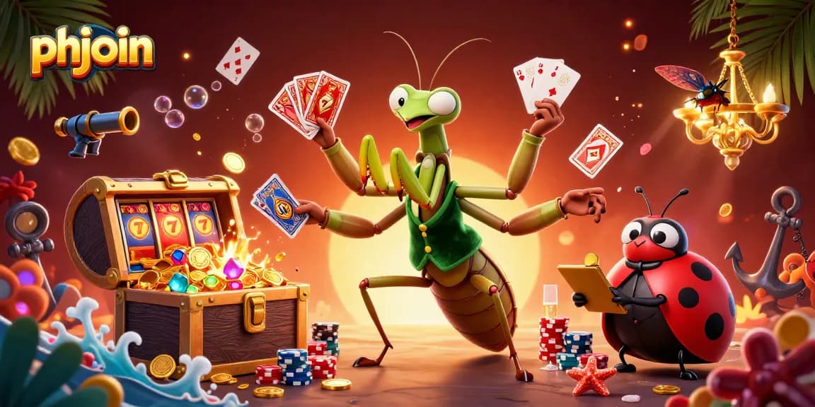 Engage in thrilling gameplay with phjoin's vibrant casino scene featuring unique gambling characters.