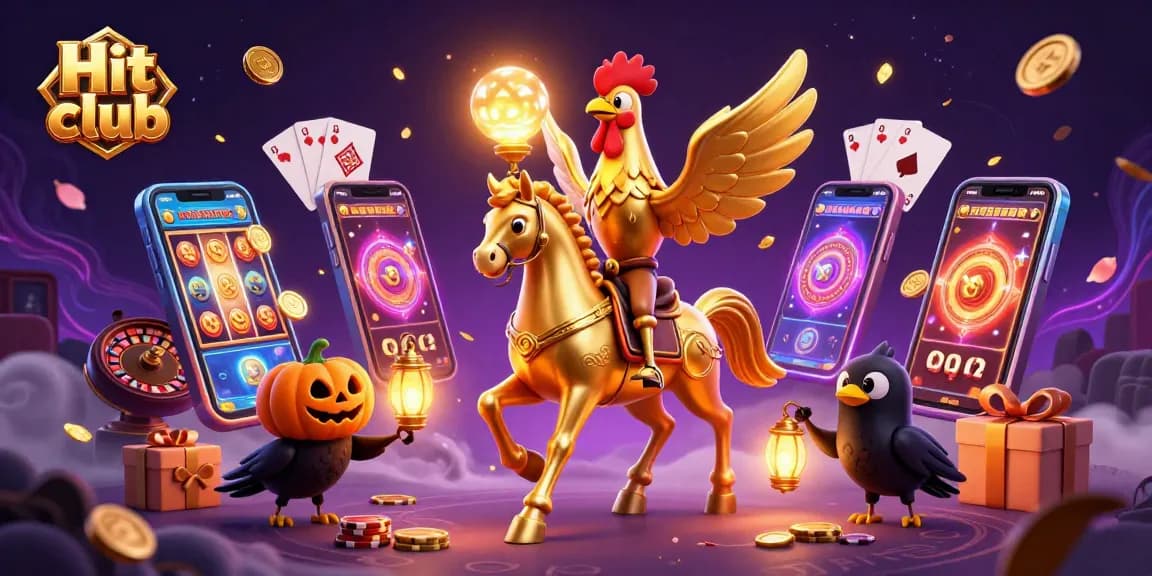 Experience exciting games at Hit club with golden rooster and vibrant casino elements.