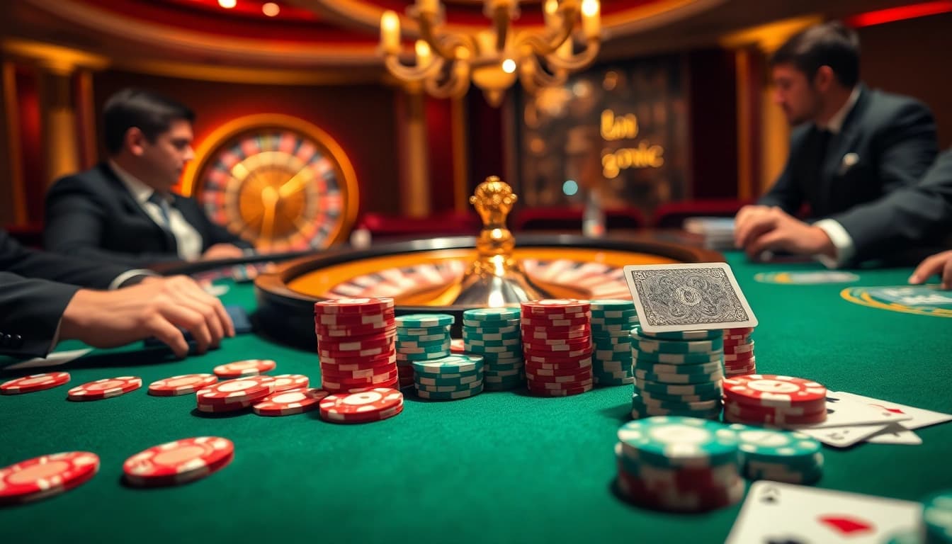 Experience the thrilling action at xx 88 with vibrant poker chips and an elegant roulette wheel.