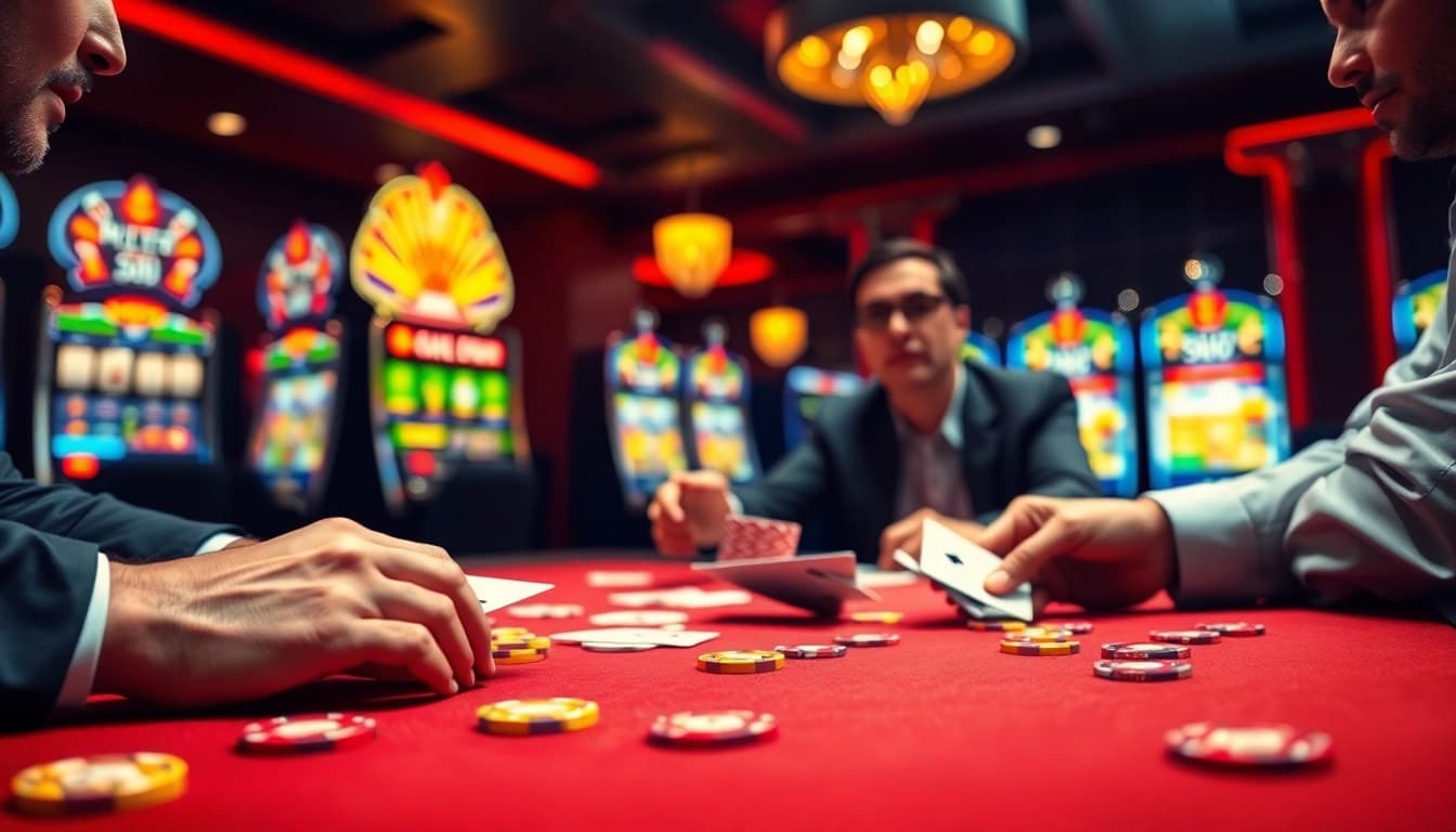 Permainan SBOBET di kasino dengan pemain serius dan suasana yang mendebarkan.