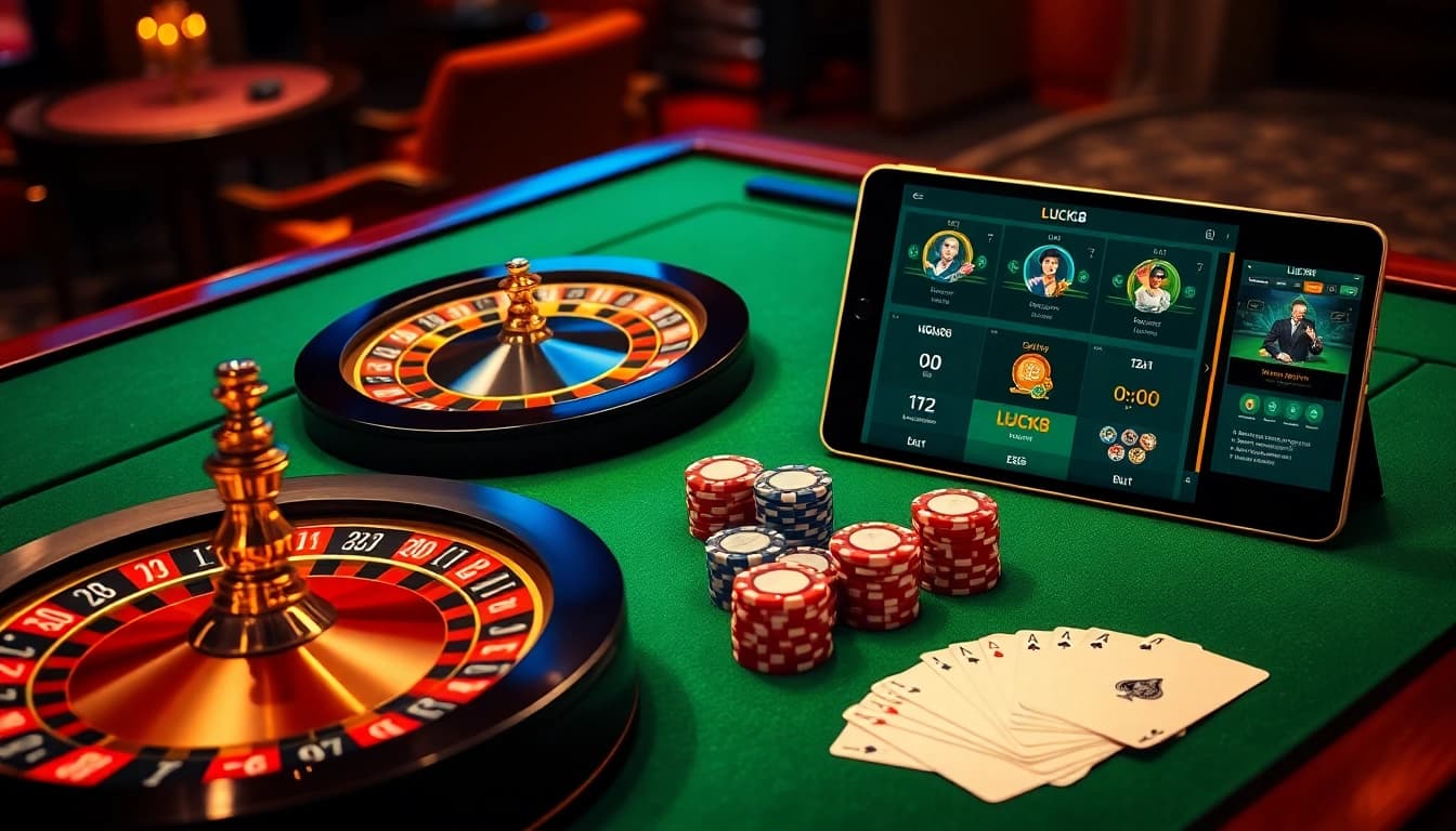 Experience the excitement of LUCK8 casino with vibrant roulette and poker chips.