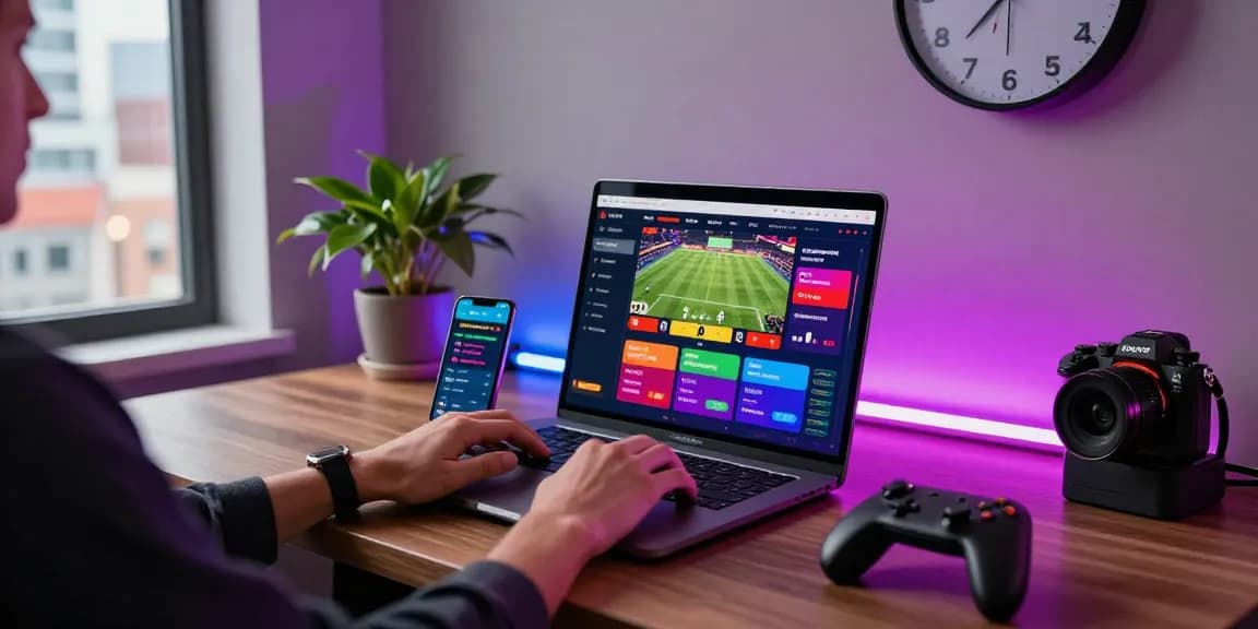 Engaging scene of a user betting on 663bet's online platform with laptop and smartphone.