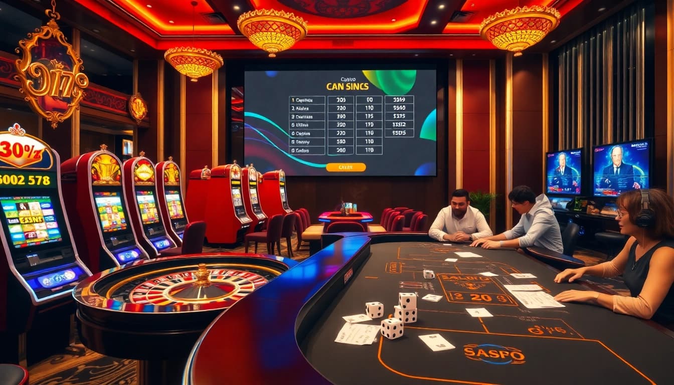 Lô Đề Trực Tuyến enthusiasts enjoying a thrilling casino experience with roulette and poker games.