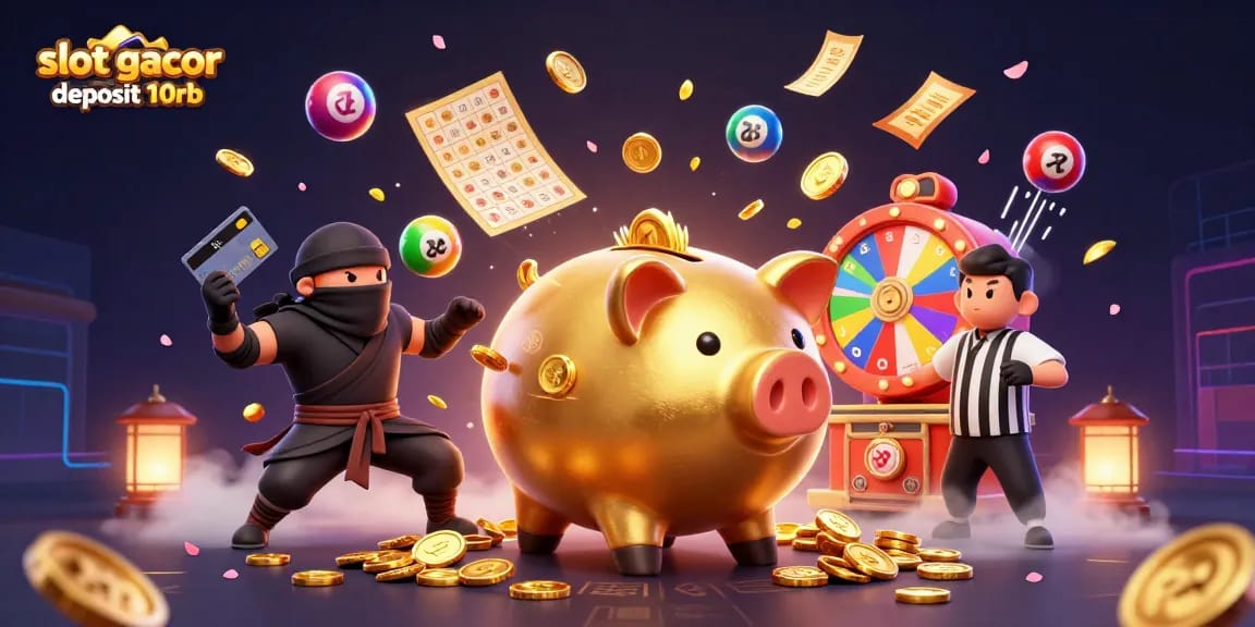 Engaging visuals of slot gacor deposit 10rb featuring dynamic characters and casino elements in a vibrant scene.