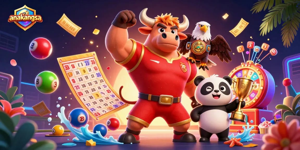 Experience thrilling wins with anakangsa in this vibrant online gaming illustration.