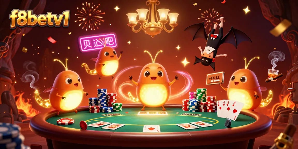 Experience thrilling gameplay at f8betv1 with vibrant glowworms lighting up a casino scene, showcasing poker excitement.