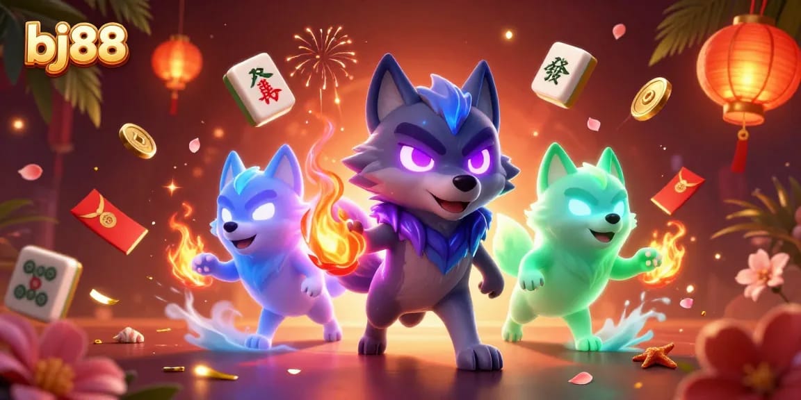 Spin the reels with bj88 in a vibrant casino scene featuring magical elements and a stunning atmosphere.