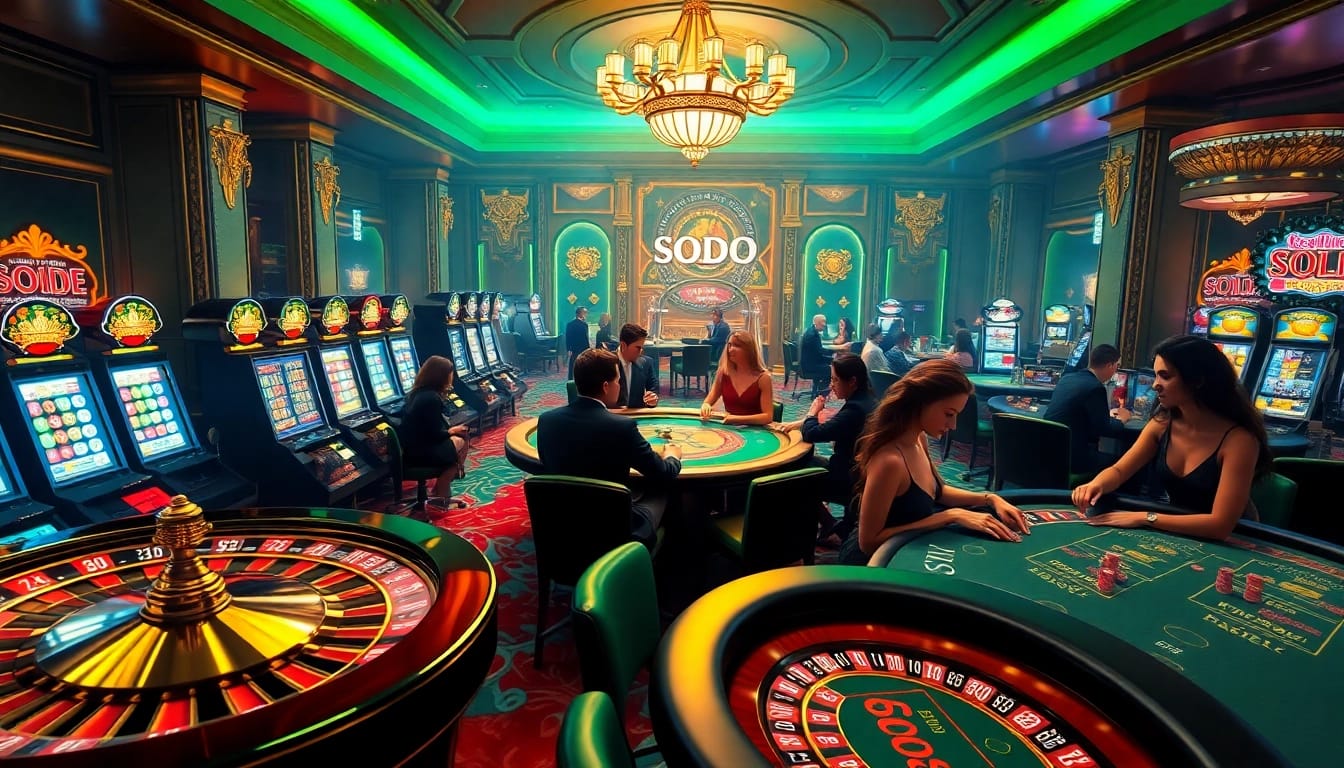 SODO casino scene featuring vibrant gaming tables and excited players engaged in action
