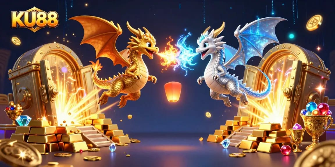 Engage in thrilling action with KU88's captivating online games amid golden treasures and dynamic dragons.
