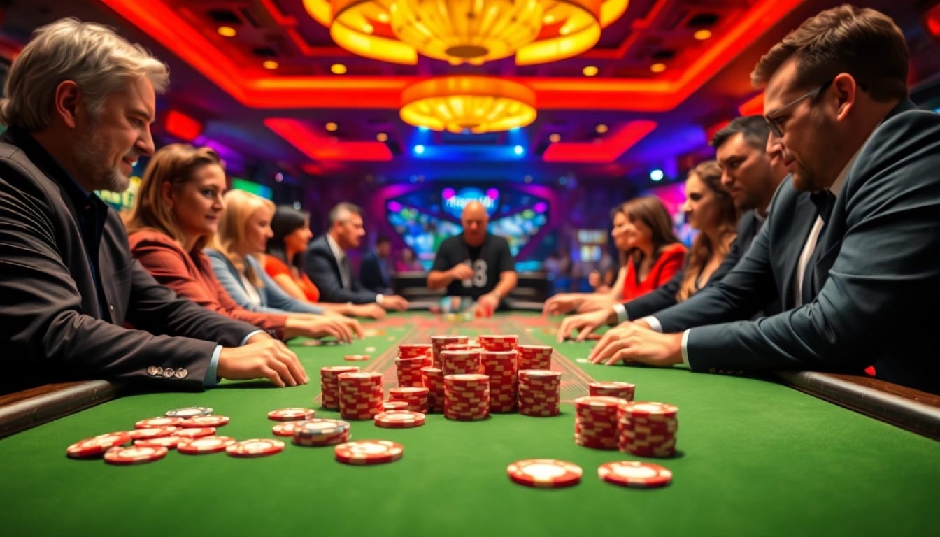 Engage in online casino singapore with colorful chips and a vibrant gaming atmosphere.