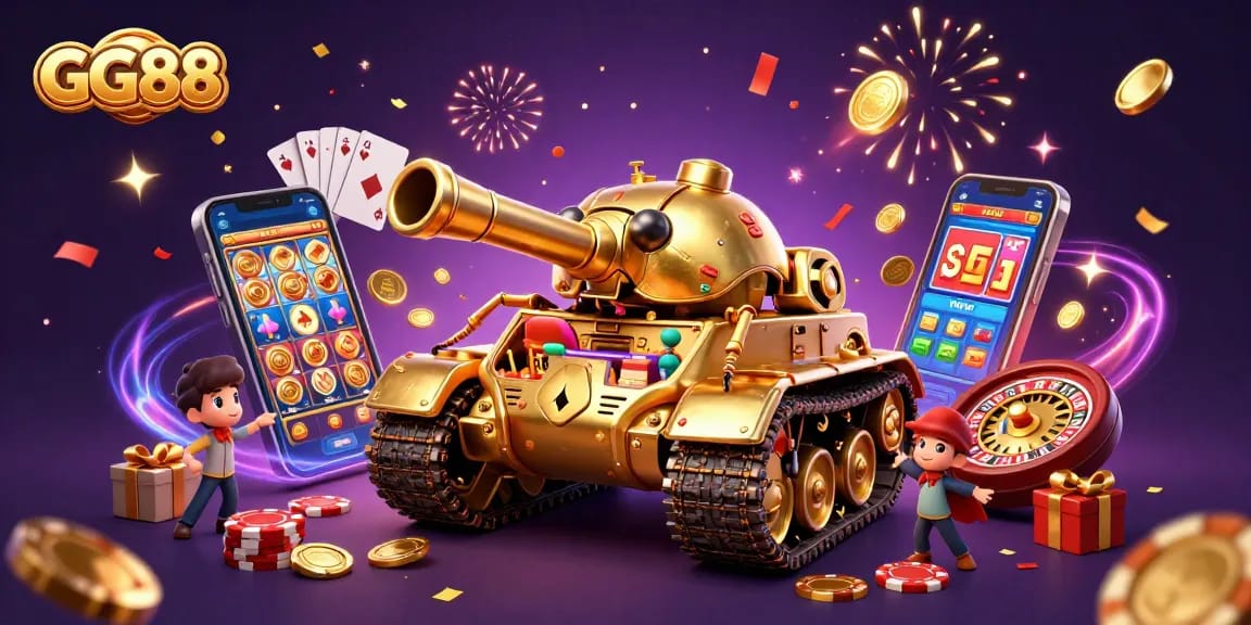 Win big at GG88 with a vibrant casino scene showcasing games and celebrations.