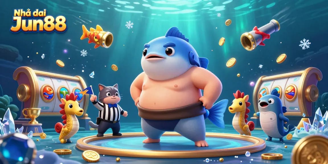 Engage with Nhà cái Jun88 in a vibrant underwater casino scene full of excitement.