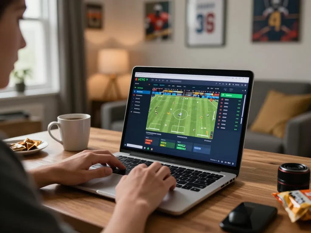 Cacuocbongda user analyzing betting odds in a cozy home office.