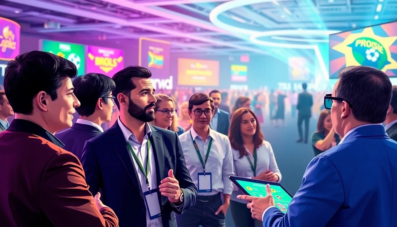 Engaging scene of professionals discussing trends in brazil igaming news during a lively event.