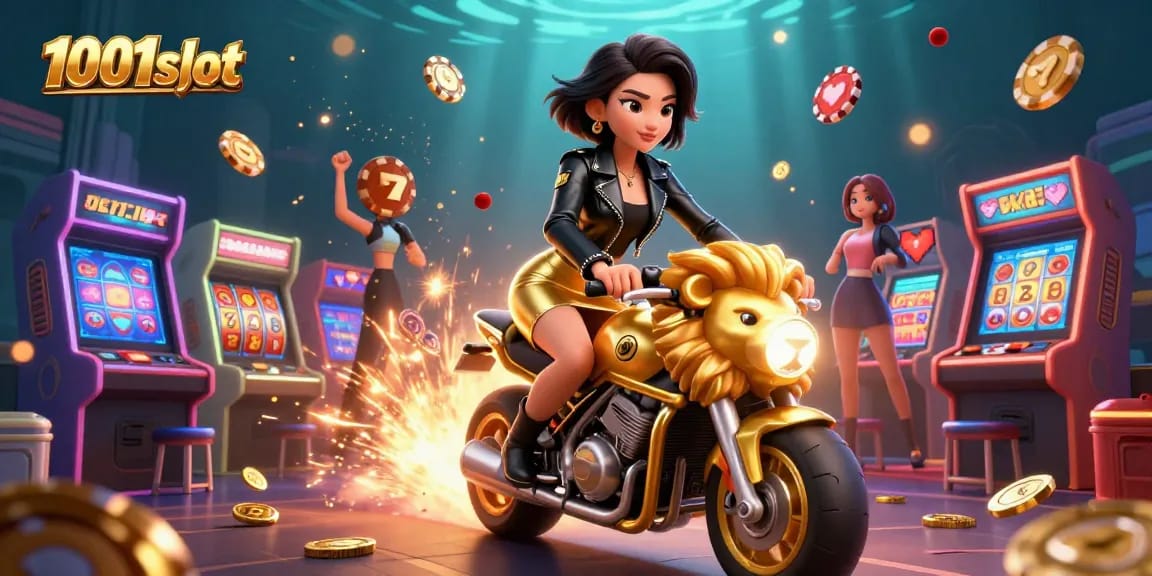 Engage with 1001slot's thrilling casino experience highlighted by vibrant gaming elements and dynamic visuals.