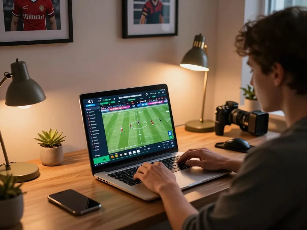 Place bets on sports games with real-time odds using tylekeo platform at home office.