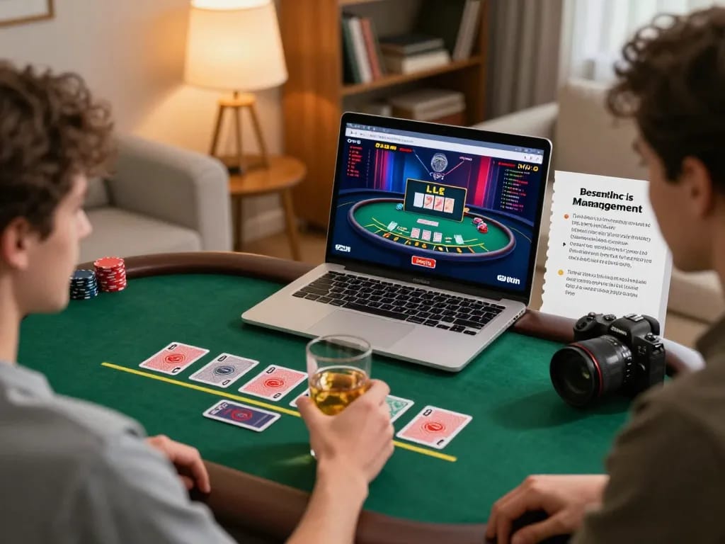 Engaging in live dealer blackjack on 99Win, featuring vibrant home setting and bankroll management notes.