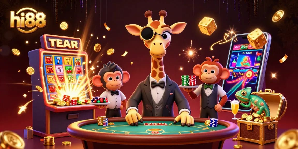 Engage in thrilling gameplay at hi88's dynamic casino environment with cartoon characters and vibrant visuals.