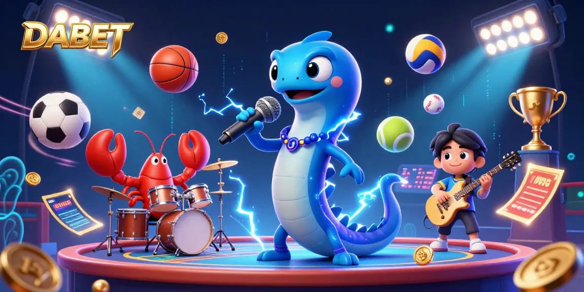 DABET offers an underwater casino experience with a DJ electric eel and band, surrounded by dynamic gaming elements.