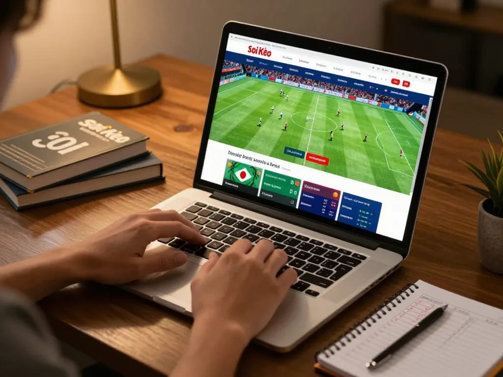 Soi Kèo gives bettors strategic insights into major football matches on a laptop interface.